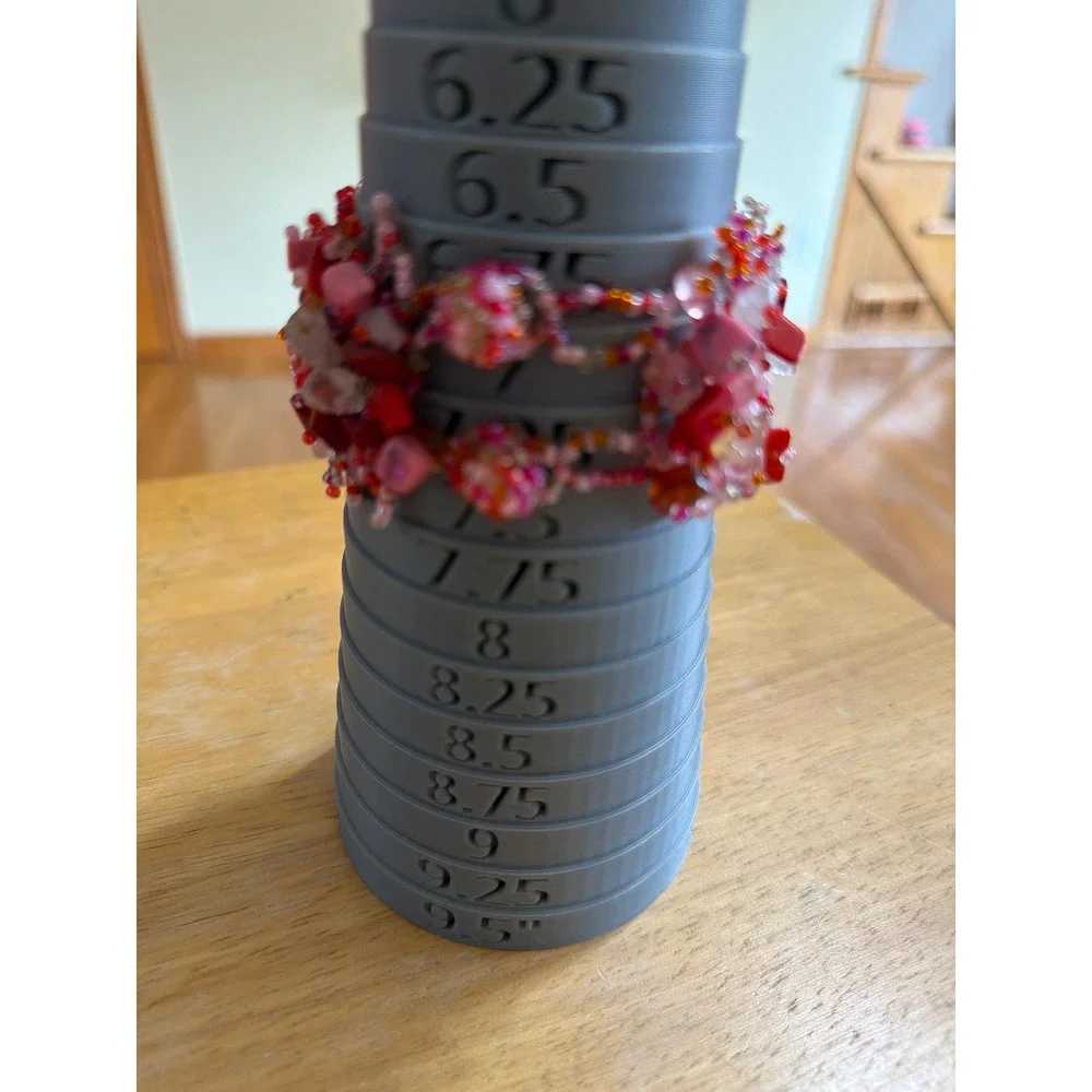 Pink Red Orange Multi Strand Beaded Cuff Statement Bracelet Stone Chip 1523